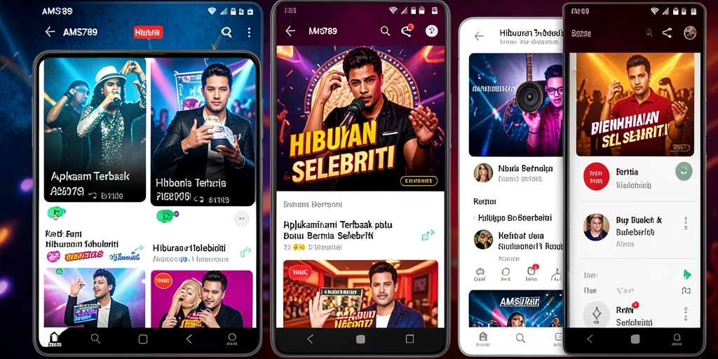 Antarmuka pengguna AMS789 menampilkan berita hiburan selebriti dengan menarik.
