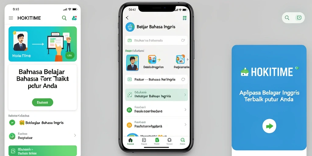 Antarmuka HOKITIME yang menarik dan fungsional untuk belajar bahasa Inggris.