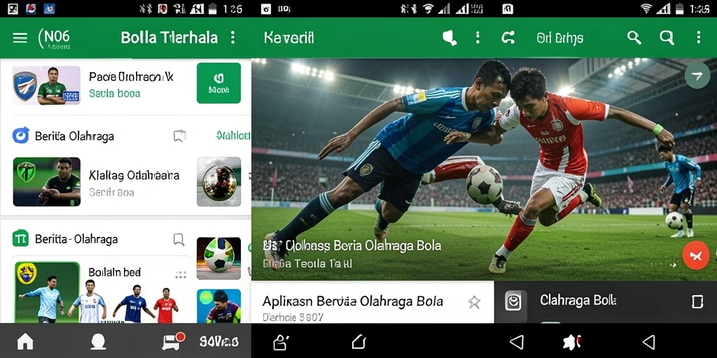 Tampilan antarmuka aplikasi N06 untuk berita olahraga bola.