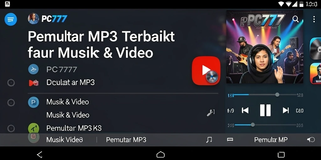 Antarmuka menarik dari aplikasi Pemutar MP3 PC777.