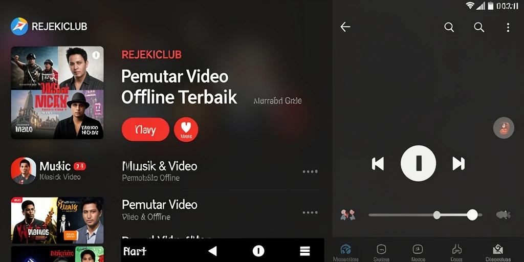 Antarmuka pengguna REJEKICLUB yang elegan dan fungsional untuk Pemutar Video Offline.